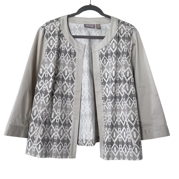 Chicos Cotton Stretch Blazer in Tan and Gray size XL - Picture 1 of 13